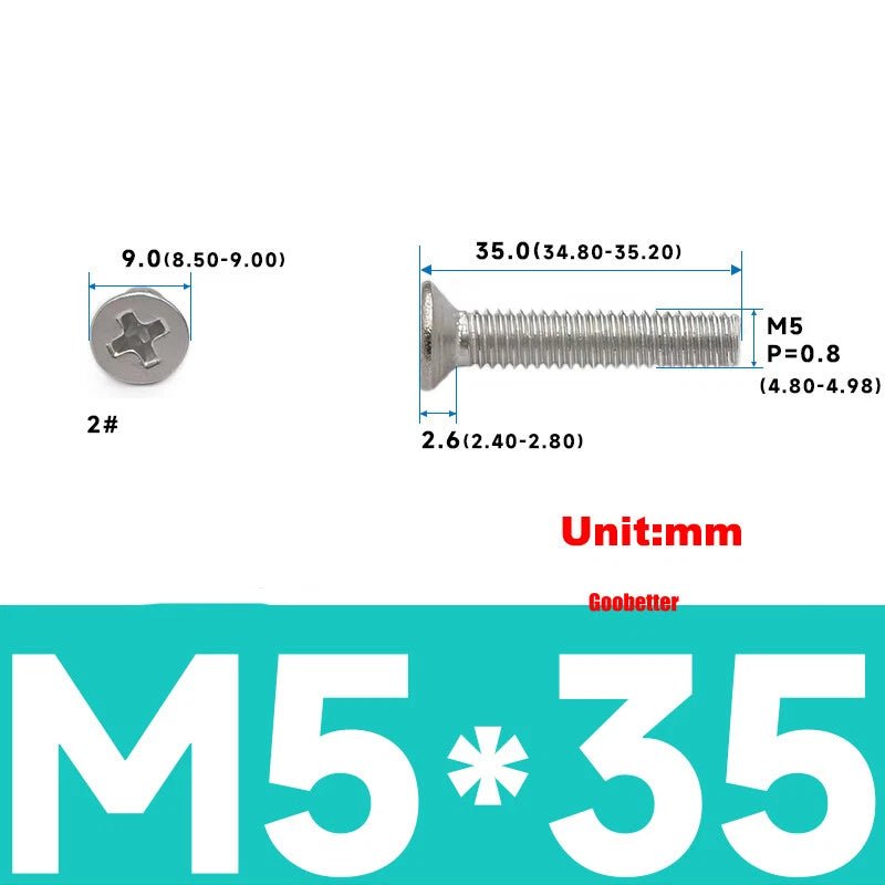 304 Stainless Steel Phillips Flat Head Machine Screws M1–M6 | Countersunk Bolts - HomeDIYer