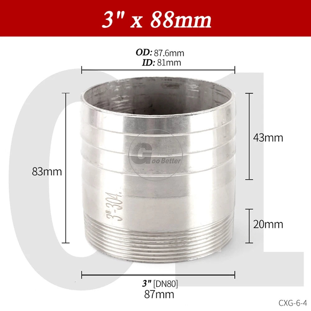 BSP1/8"-4" Male Thread Fitting x Barb Hose Tail End Connector A2 Stainless Steel