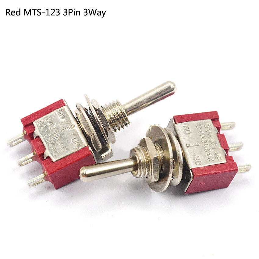 MTS & PS Series Mini Toggle Switch — 3/6/9/12 Pin, 2-Way/3-Way, Red & Blue