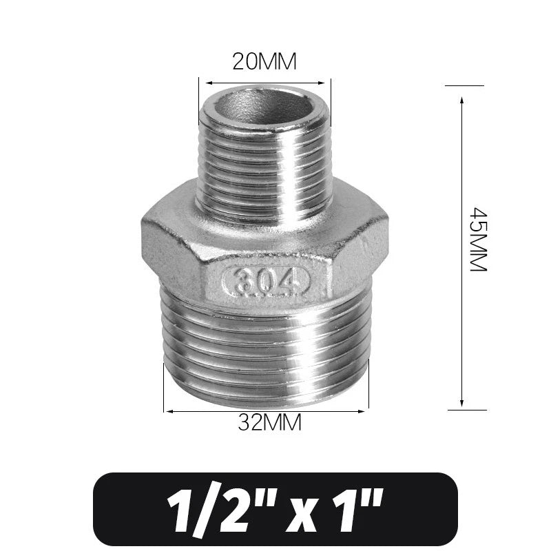 304 Stainless Steel Hex Nipple Pipe Fitting | Male to Male NPT Connector
