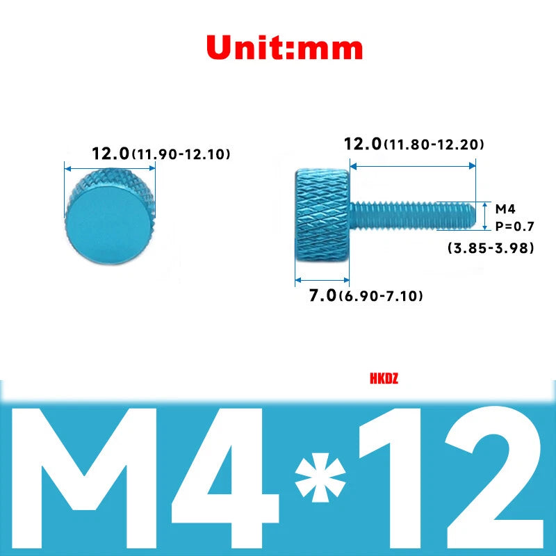 Aluminum Alloy Knurled Thumb Screws M3 M4x6~16mm DIY Hand Tighten Grip Knob Bolt