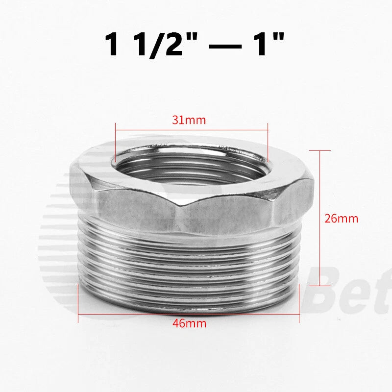 Stainless Steel BSP Reducing Bushing — Male to Female Thread Pipe Fitting (1/4" to 2")
