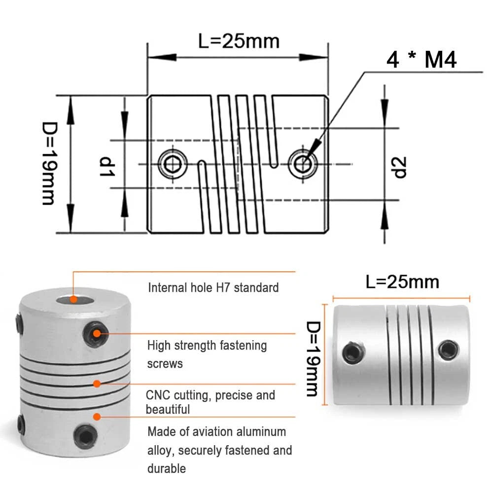 Flexible Shaft Coupling Rigid for CNC Motor Coupler 3D Printer 2/3/4/5/6/8/12mm