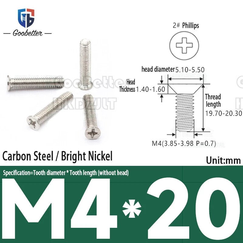 M4 Phillips Flat Head Countersunk Machine Screws — 5 to 45mm, Carbon Steel & Stainless, 9 Finishes - HomeDIYer