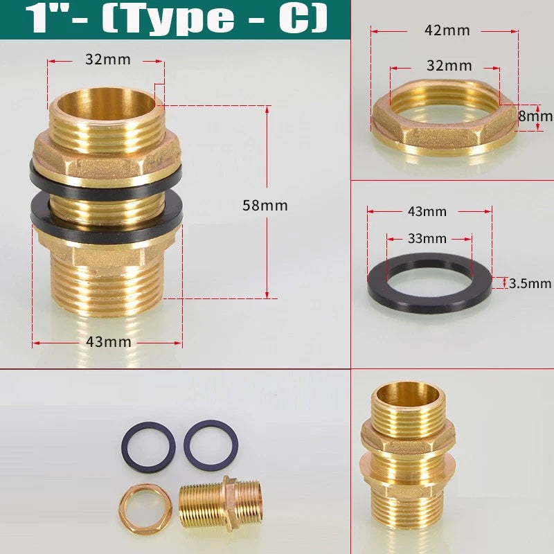 BSP Female Male Thread Water Tank Connector Bulkhead Hose Fitting 1/2" 3/4" ~ 2"