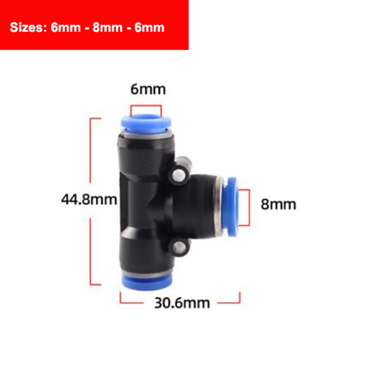 Nylon Pneumatic Reducer Tee 3-Way Connector Hose Tube Inline Push-In Fittings