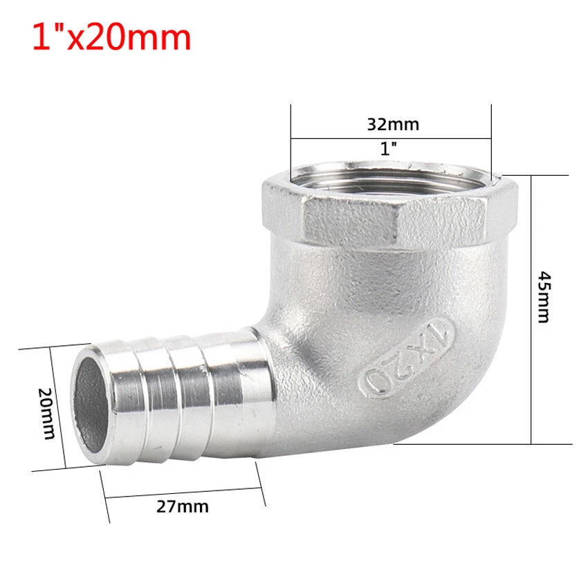 Female Thread Fitting x Barb Hose Tail End Elbow Connector A2 Stainless Steel