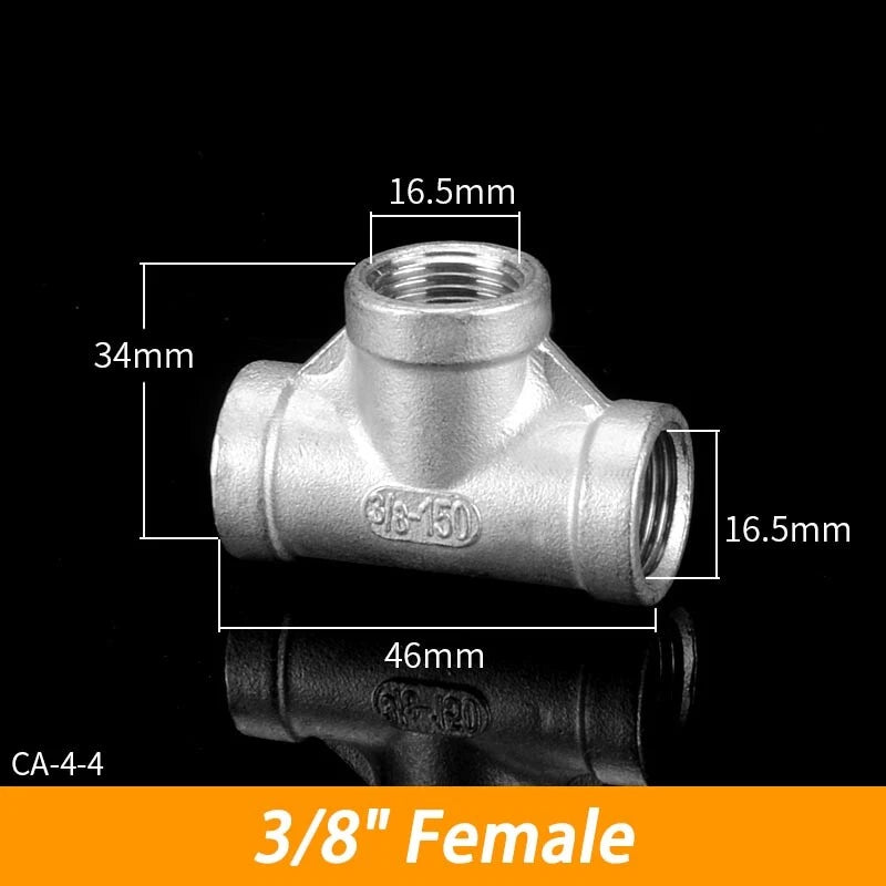 BSP 304 Stainless Steel Tee Fittings — 3-Way Male & Female Pipe Connector (1/8" to 3")