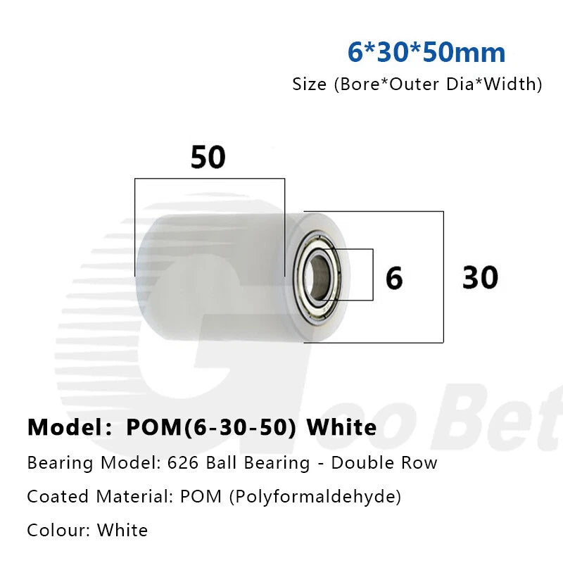 6mm Bore Plastic Roller Wheel Two Ball Bearing Coated PP POM Pulley Guide Wheel