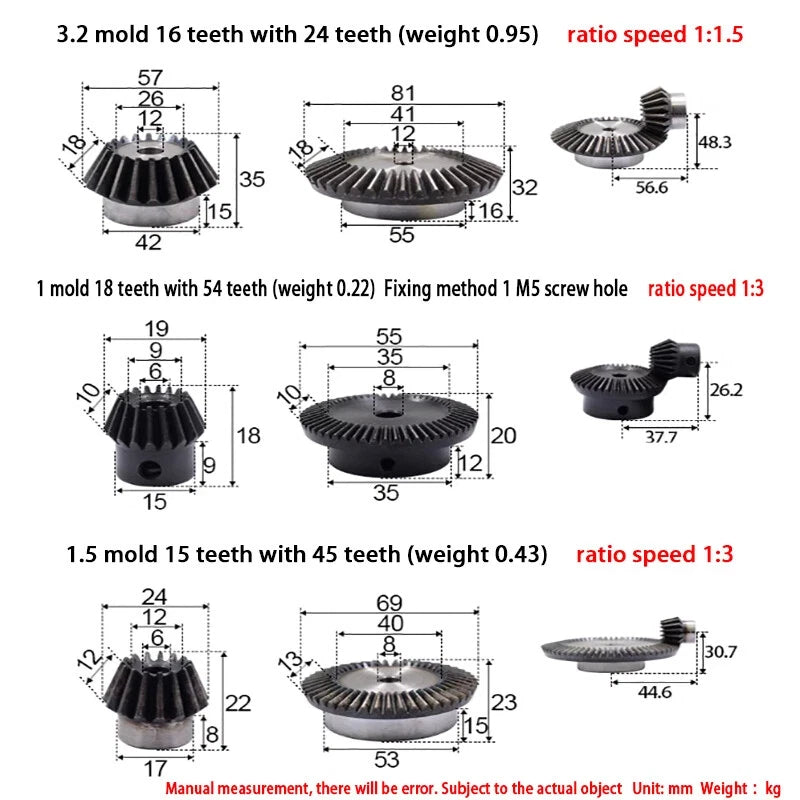 Precision Bevel Gears 0.5/1/1.5/2/2.5/3 Module 12 -160 Teeth Bevel Gear 1:2-1:8