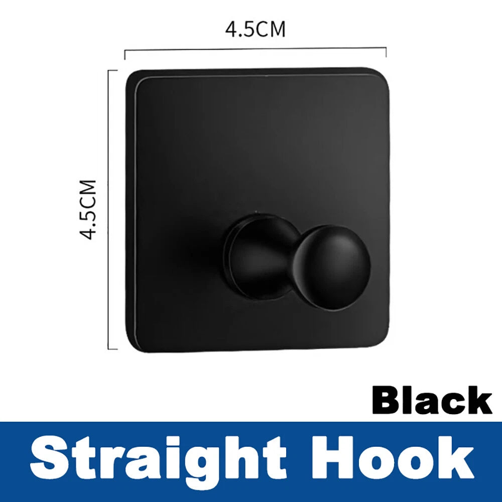 No Drill Self Adhesive Hooks Hanger Stainless Sticky Wall Hook Black/Silver/Gold