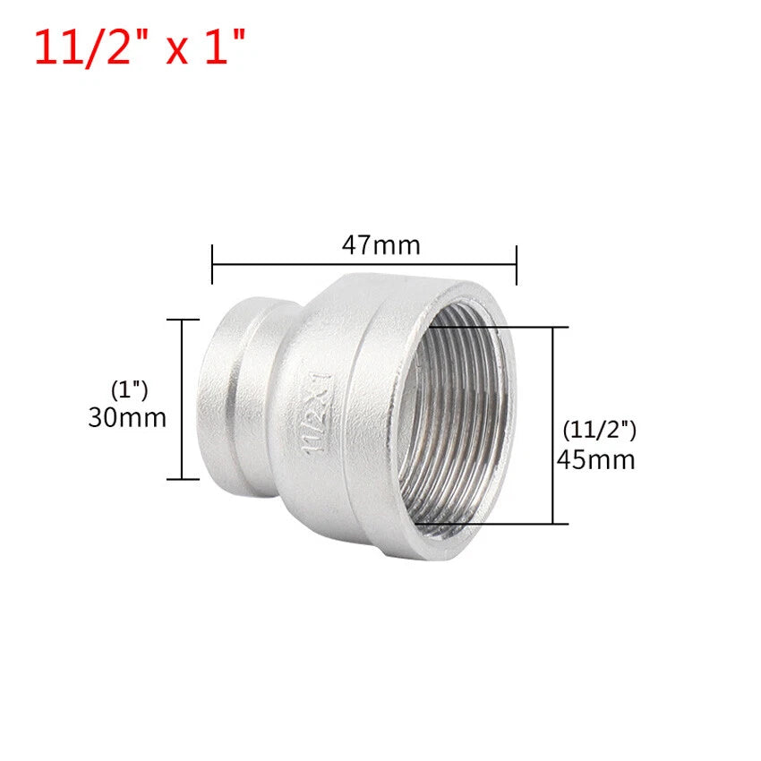 BSP Female Pipe Fittings Reducer Adapter, 304 Stainless Steel, 3/8" to 2"