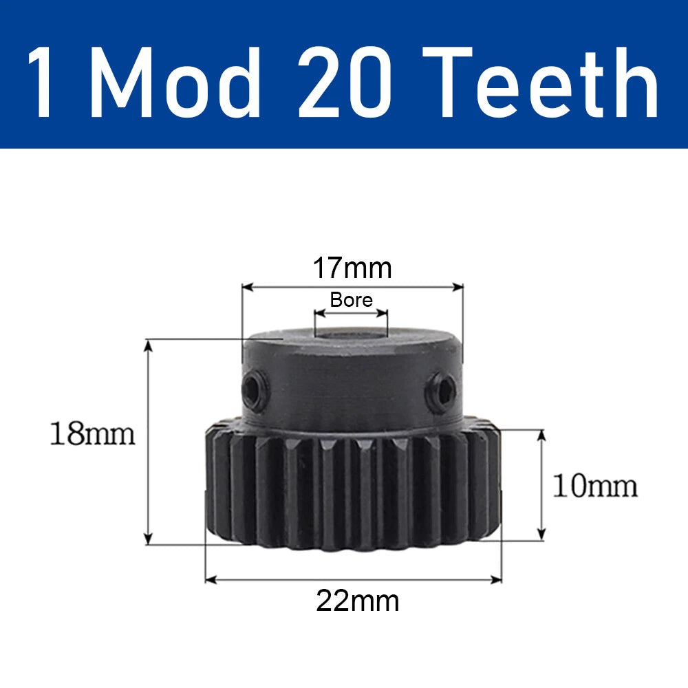 Spur Gear 1 Modulus, 10 to 25 Teeth, Transmission Gears Pitch 3.14mm Motor Gear