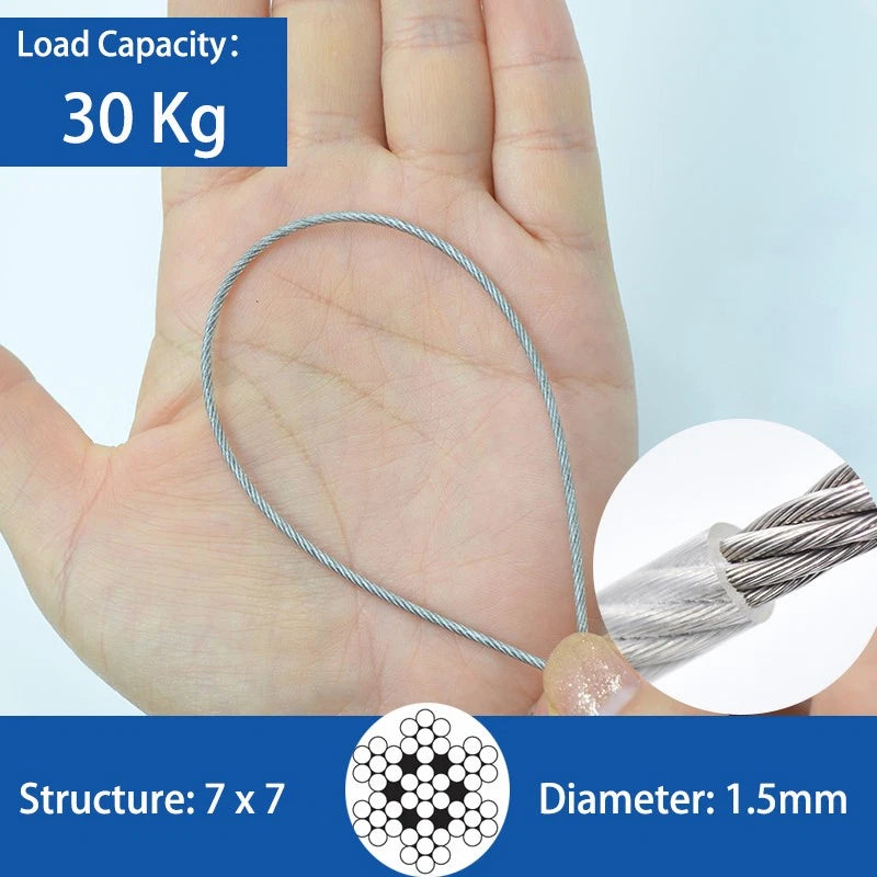 Clear PVC Coated Steel Wire Rope Metal Cable Rigging 0.38mm-12mm Heavy Duty