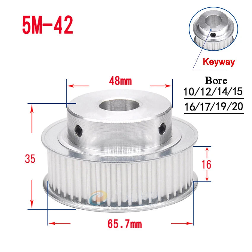 HTD-5M 15T-80T Timing Belt Pulley With Step/Keyway, Bore 8-25mm Teeth Width 16mm