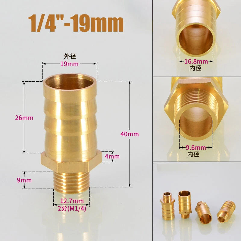 Brass Male BSP x Barbed Hosetail Connector — Air Water Fuel Gas Pipe Fitting