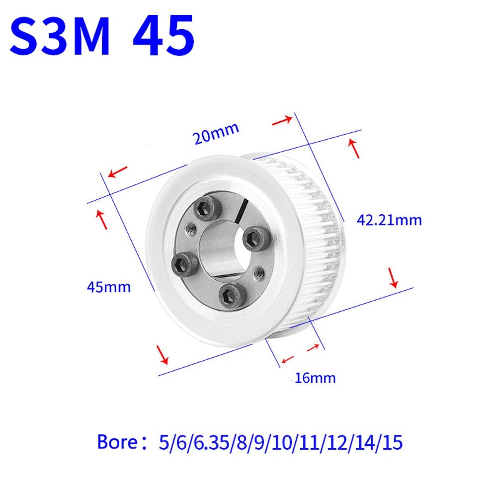 STS S3M 24-80T Timing Belt Pulley With Expansion/Tension Sleeve Teeth Width 16mm