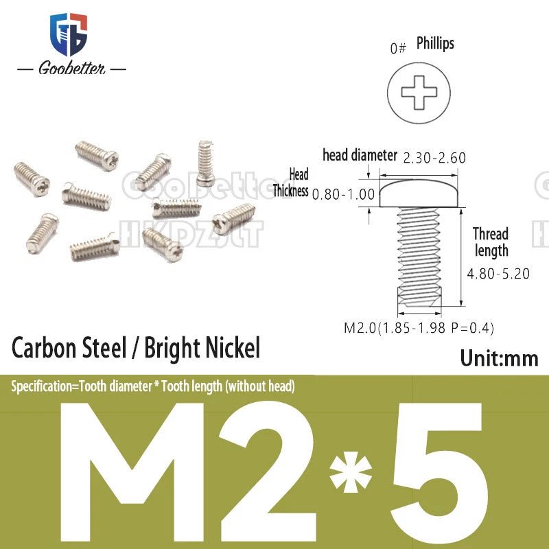 M2 Phillips Pan Head Machine Screws — 3 to 5.5mm, Carbon Steel & Stainless, 11 Finishes - HomeDIYer