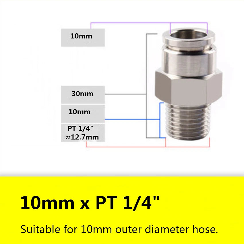 Stainless Steel 304 Push-In Straight Fitting — PT Male Thread x Hose Barb Adapter (4mm–16mm OD)