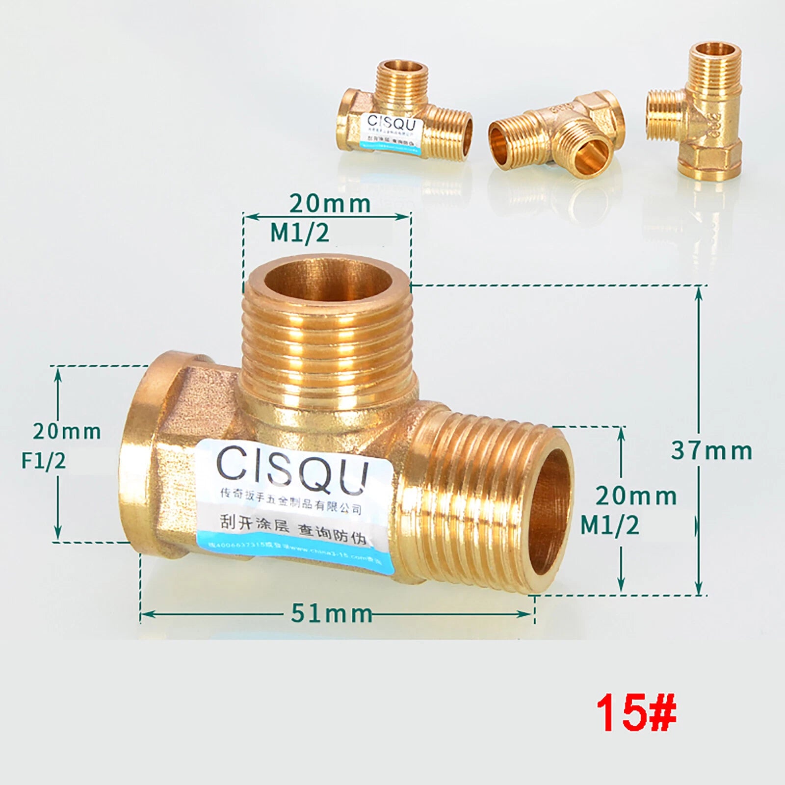 Brass Tee 3-Way BSP Pipe Fitting — Equal & Reducer, 1/2" & 3/4"