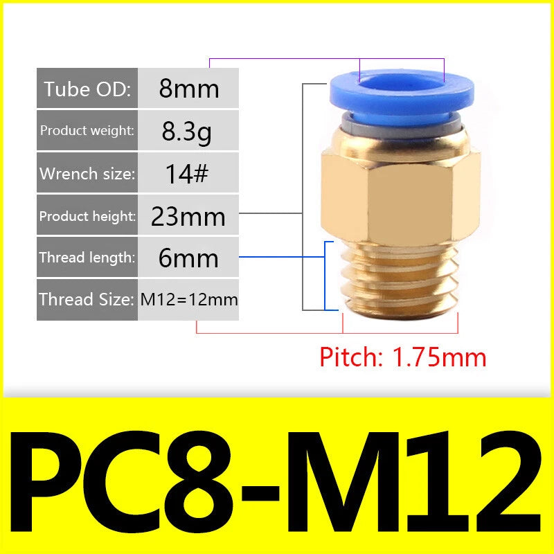 Pneumatic Straight Male Stud Push-to-Connect Fitting | PC4–PC12 × M5–M16