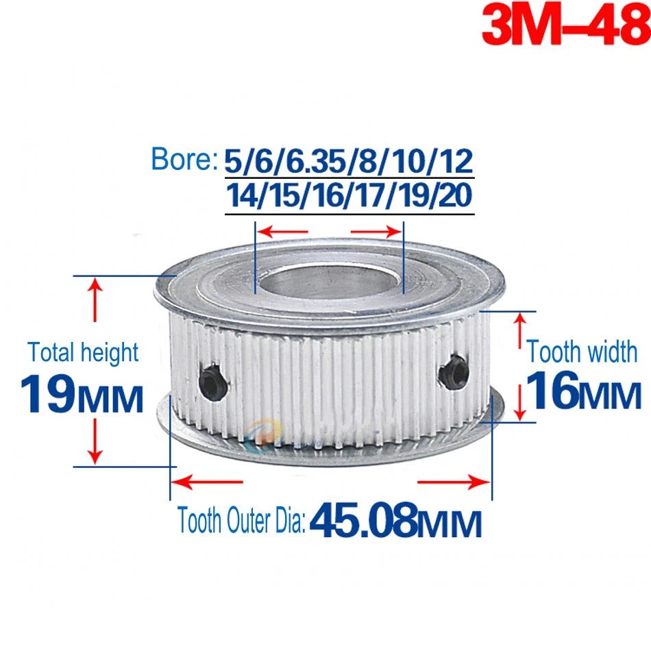 3M Timing Belt Pulley 12T-120T Synchronous Wheel Sprocket For 15mm Width Belt