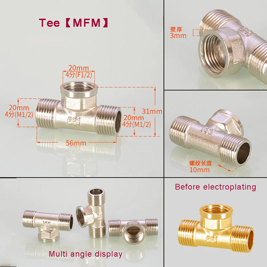 BSP 1/2" Brass Pipe Fittings – Tee, Elbow, Cross & Y-Connector