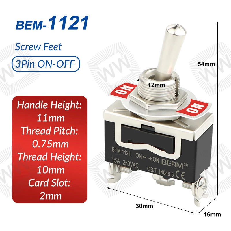 Heavy Duty Metal Toggle Switch – 15A 250VAC, 2/3/4/6 Pin, ON-OFF & ON-OFF-ON