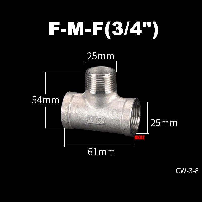 304 Stainless Steel BSP 3-Way Pipe Fitting — 1/4" to 2" Female & Male Thread Tee Connector