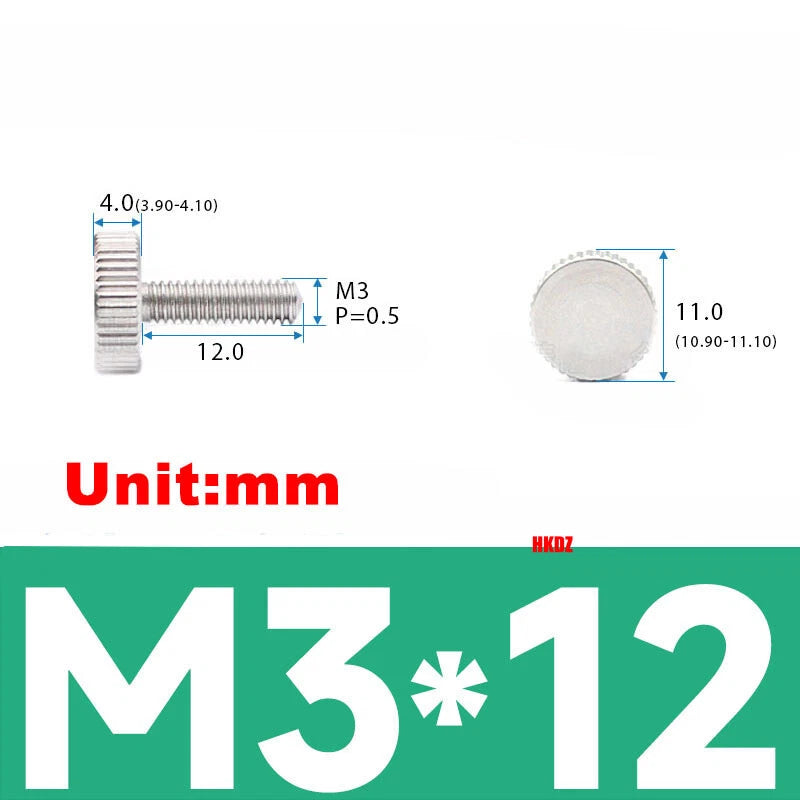 M3/M4 5mm to 20mm Flat Head Knurled Thumb Screws 303 Stainless Steel Hand Bolts