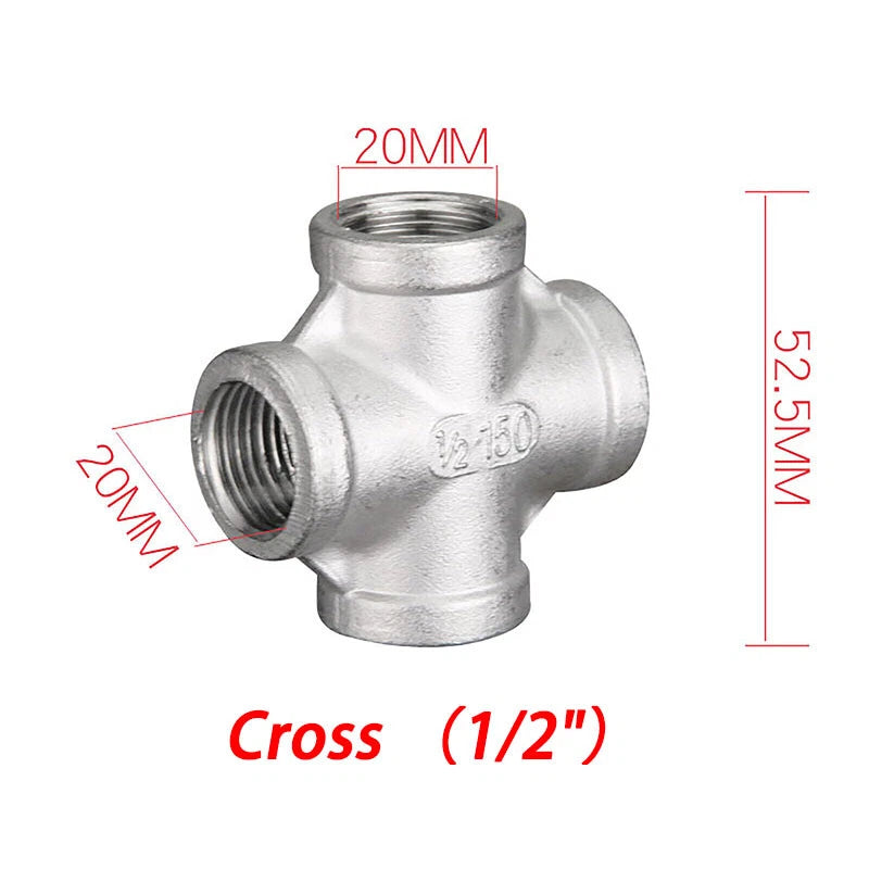 BSP 304 Stainless Steel Pipe Fittings — Elbow, Tee, Nipple, Cross, Bush, Cap (1/2" & 3/4")
