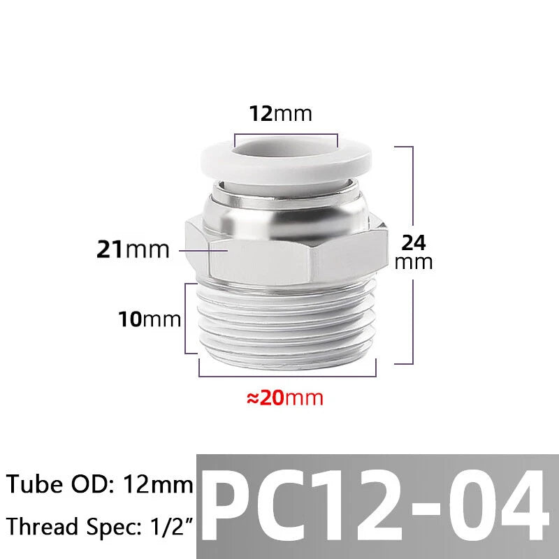 Straight Male Stud Push-to-Connect Pneumatic Fitting for Air & Water Hose