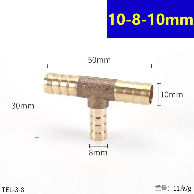 Brass Barbed T-Piece Hose Joiner Reducer Tee Connector — Air, Water & Fuel Fittings