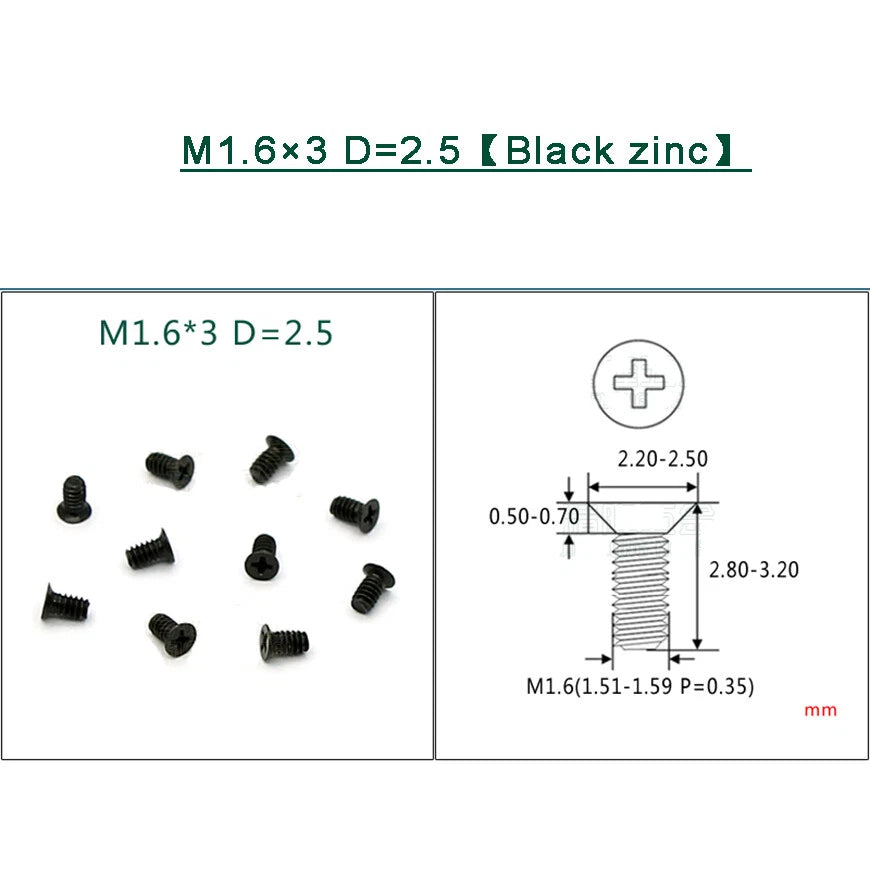 M1–M1.8 Phillips Countersunk Flat Head Machine Screws – Carbon Steel or 304 Stainless, Multiple Finishes