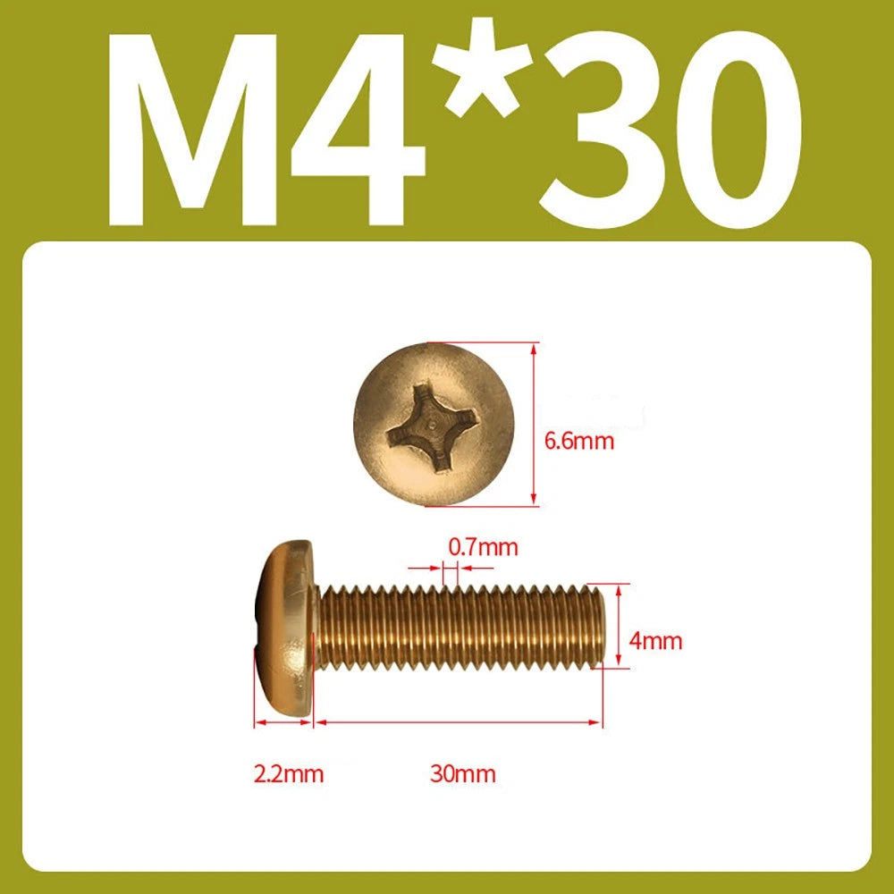 M4 M5 Solid Brass Pan Head Phillips Machine Screws — Multiple Lengths