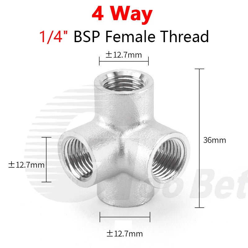 BSP Female Stainless Steel Pipe Fitting — 3/4/5-Way Adapter, 1/4" to 2"