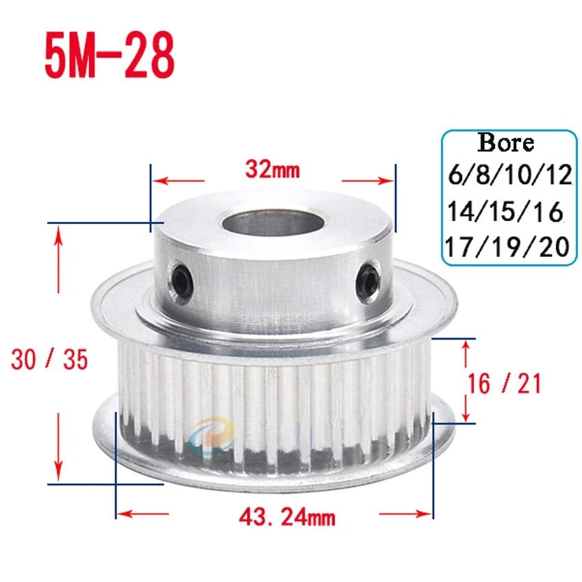 HTD-5M 10T-72T Timing Belt Pulley With Step Bore 5-25mm, For 15mm Width Belt