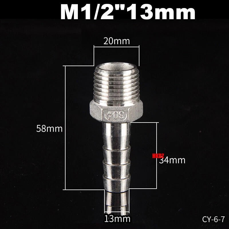 Stainless Steel 304 Barb Hose Tail Connector – 1/2" & 3/4" BSP Male Thread Hose Fittings