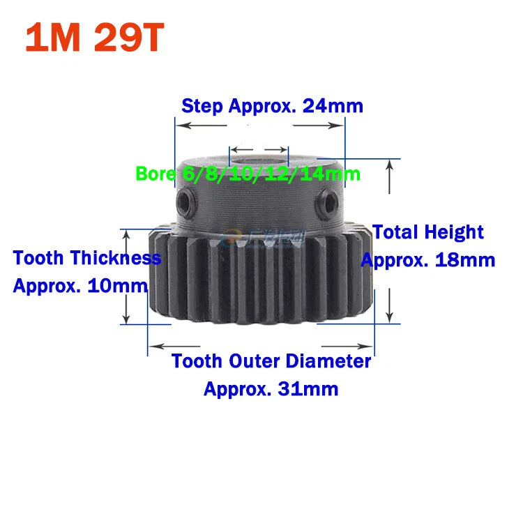 1 Module Spur Gear With Step 15-44 Teeth 45# Steel Pinion Gear Transmission Gear