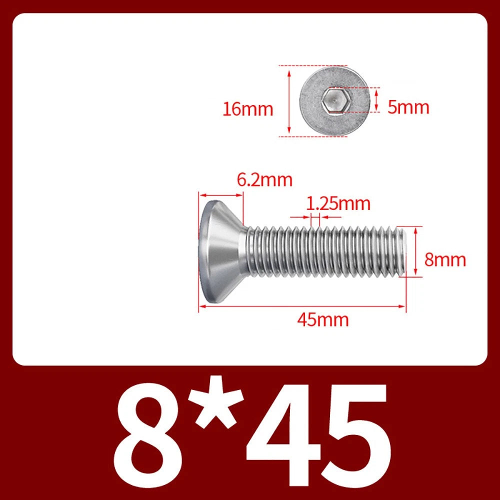 M8 M10 Countersunk Socket Head Screws – 304 Stainless Steel A2, Fully Threaded, 10–150mm