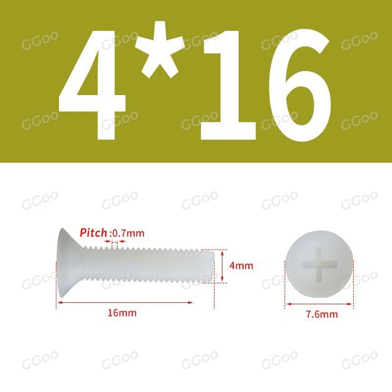 White Nylon Phillips Flat Head Machine Screws DIN 965 — M2.5 M3 M4 M5 M6 M8