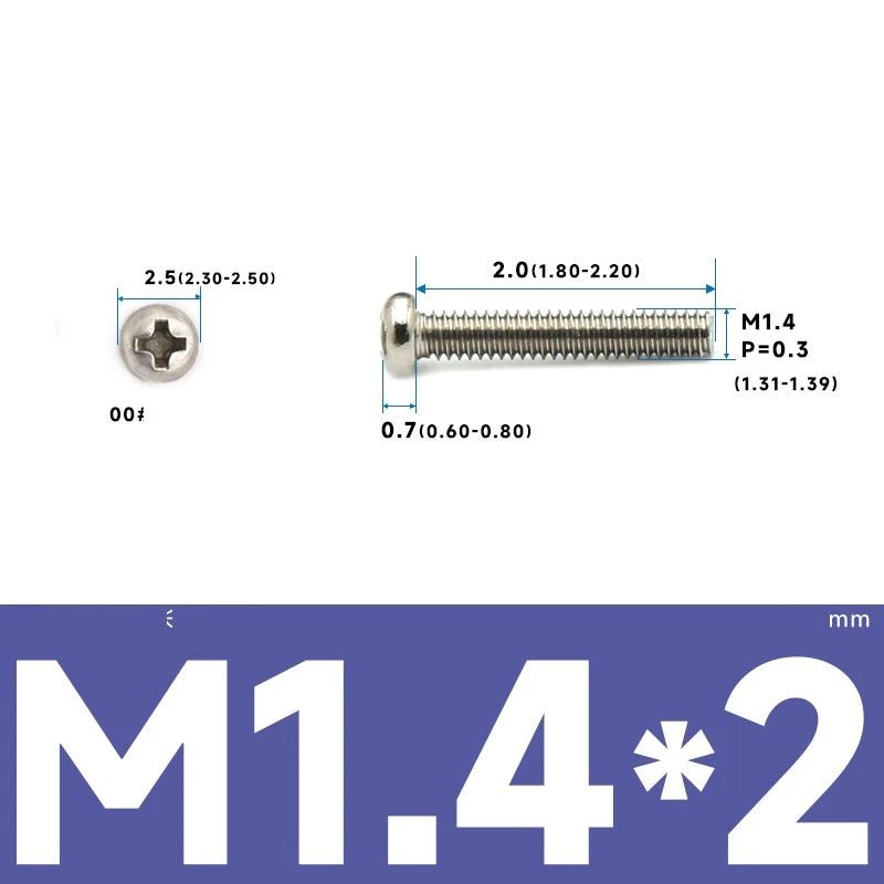 M1–M2.5 Pan Head Phillips Machine Screws – A2 Stainless Steel (304), Fully Threaded - HomeDIYer