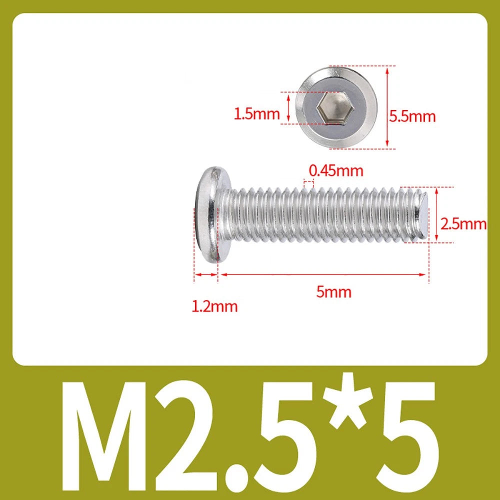 M2 M3 M4 Flat Round Head Hex Socket Screws – A2 Stainless Steel, Fully Threaded (3–50mm)