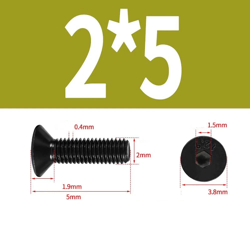 M1.6–M3 Countersunk Socket Head Screws – 12.9 Grade Carbon Steel, Flat Head, Fully Threaded (3–50mm Overall Length)