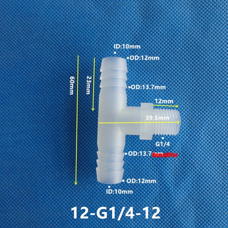 T Piece Joiner 3-Way Plastic Barb Connector | Pipe Hose Male Thread Fitting