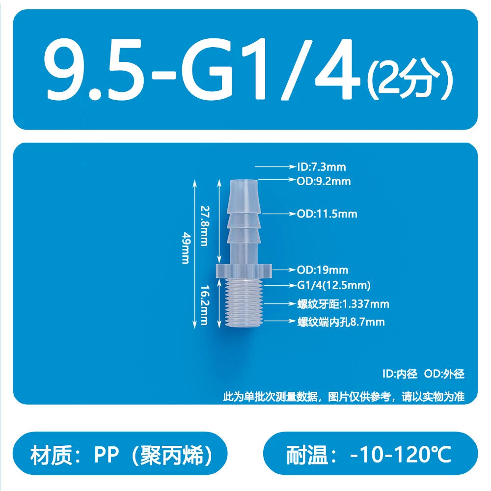 Male Thread Barbed Hose Connector — Plastic Straight Pipe Fitting (BSP, G1/8 to G3/4)