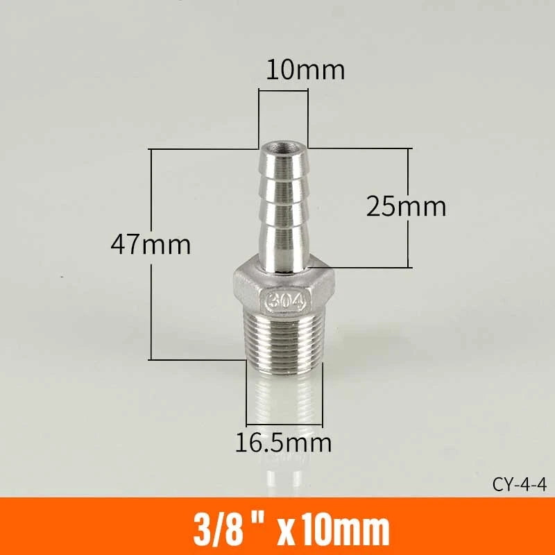 Stainless Steel BSP Male Thread x Barb Hose Tail Connector | 1/8" to 4"