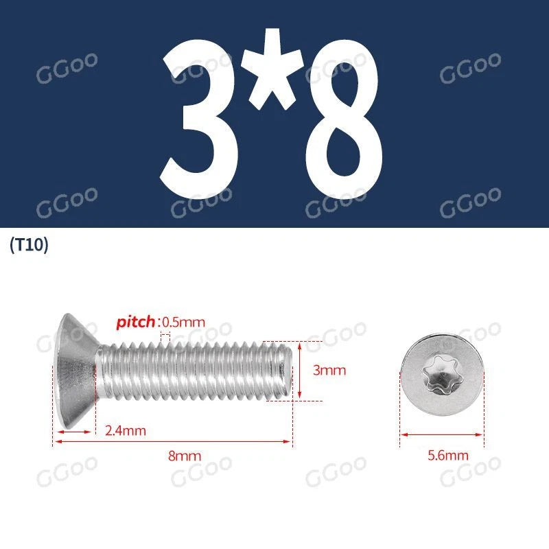 A2 Stainless Steel Torx Countersunk Flat Head Machine Screws M2 M2.5 M3 M4 M5 M6 M8 DIN 965 — 4mm to 60mm
