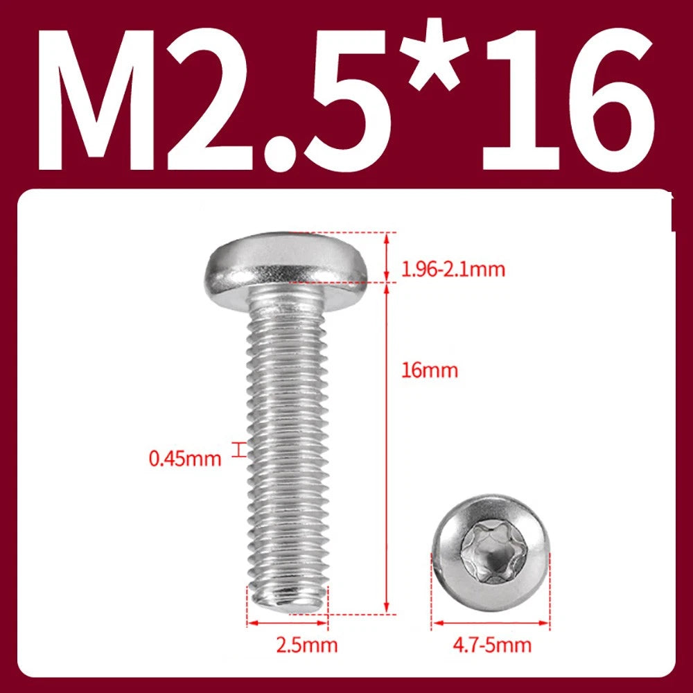 M2–M10 A2 Stainless Steel Torx Button Head Machine Screws, With or Without Column, Pack of 5