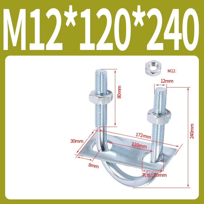 Round U-Bolts Sets Steel 16mm-219mm Inner Width M6 M8 M0 M12 with Nut, Plate